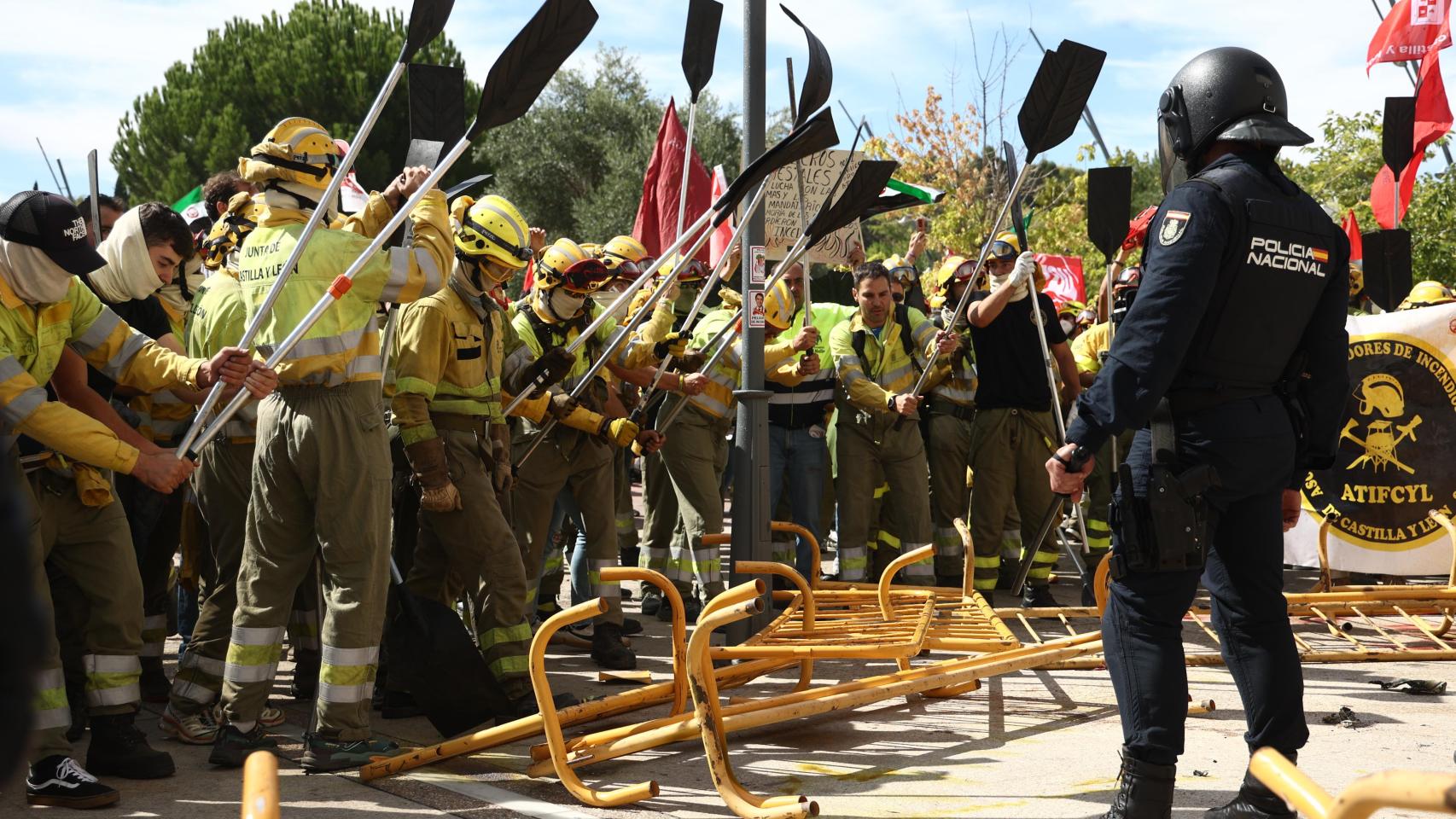 Una manifestación de los bomberos forestales
