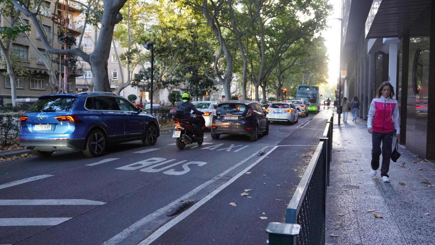 Un carril de bus y taxi en Zaragoza.