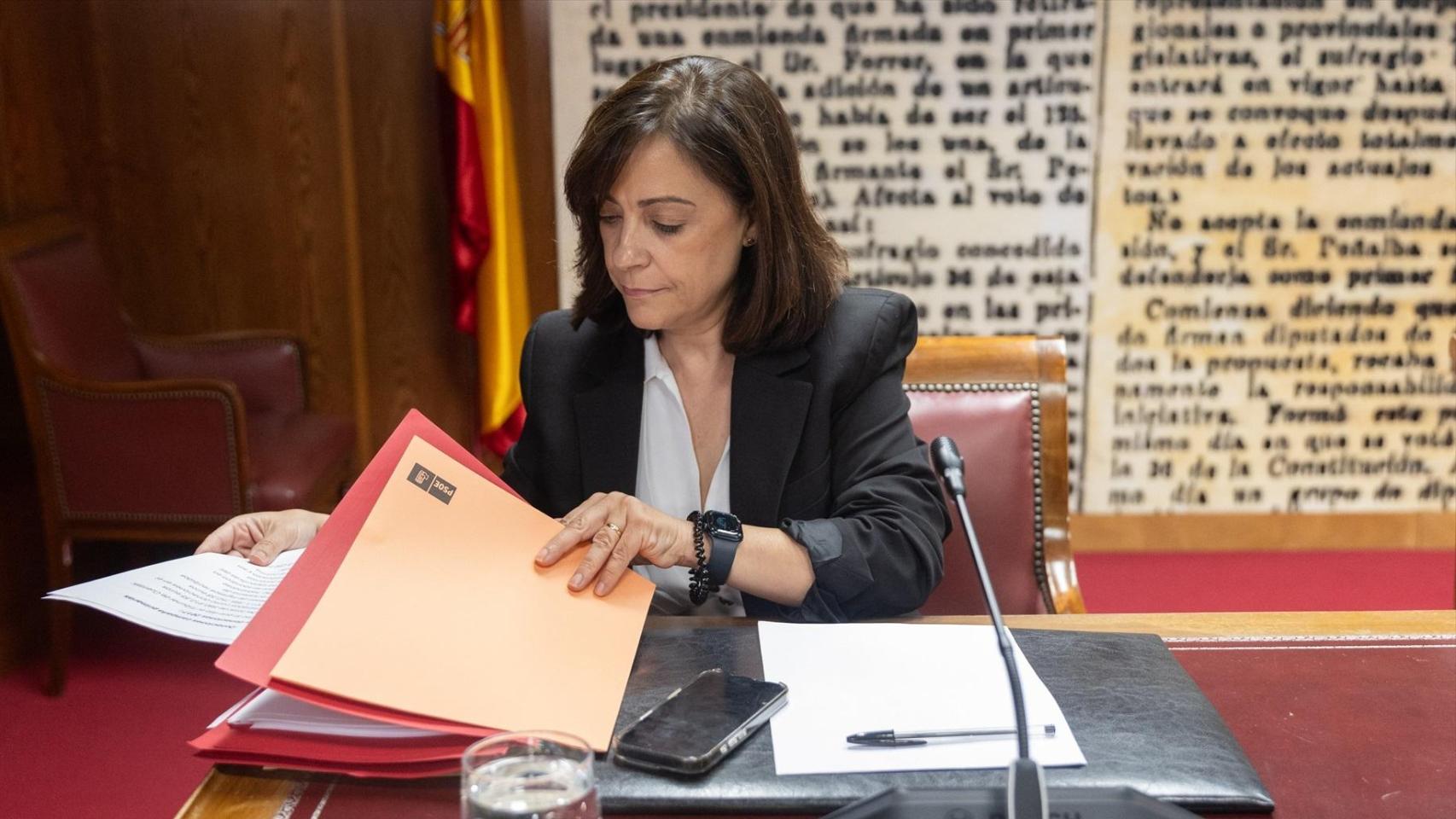 La gerente del PSOE, Ana María Fuentes, en su declaración en la comisión de investigación del Senado este jueves.