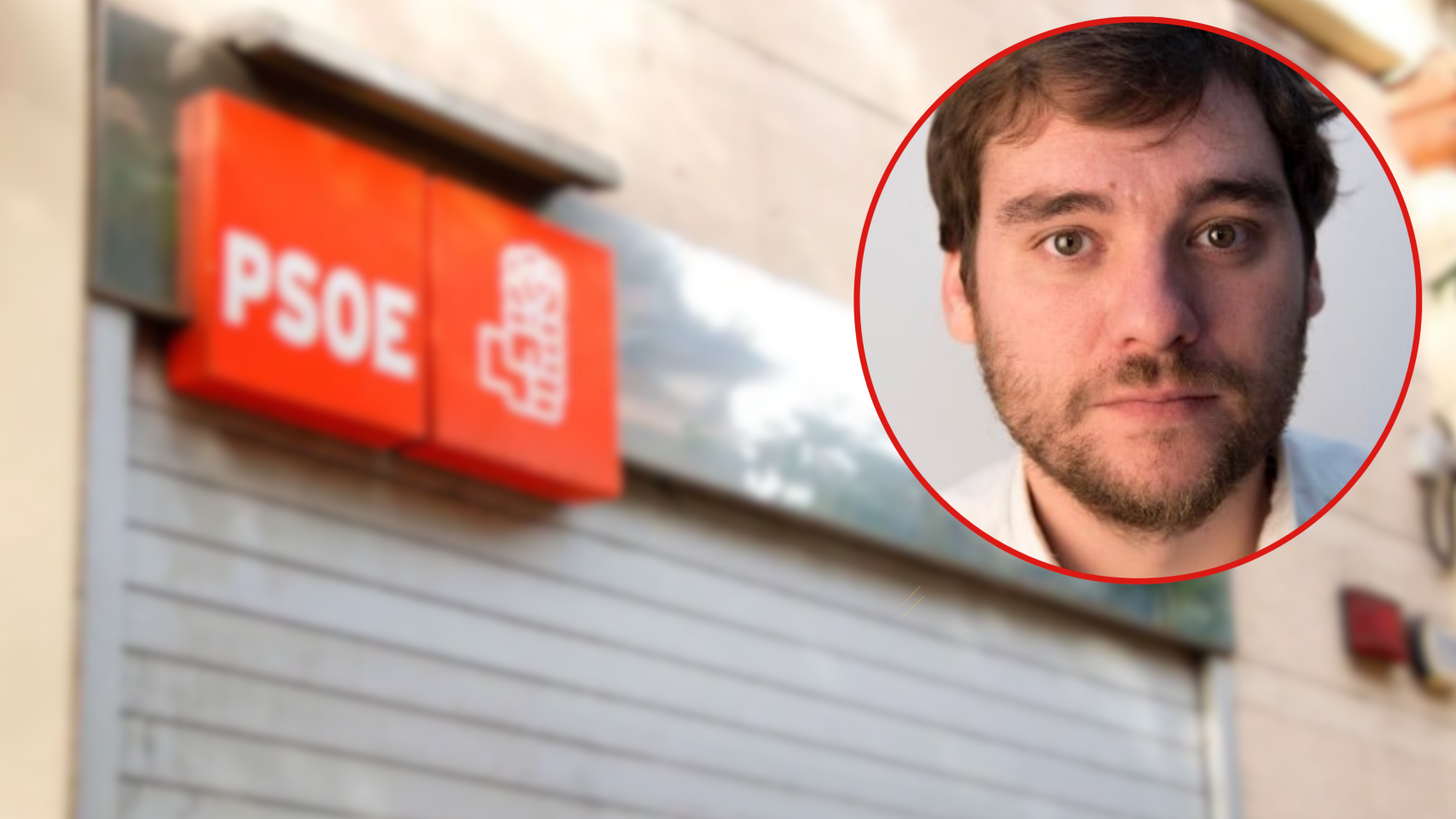 Eduardo Cariñena, con la sede del PSOE-Aragón de fondo.