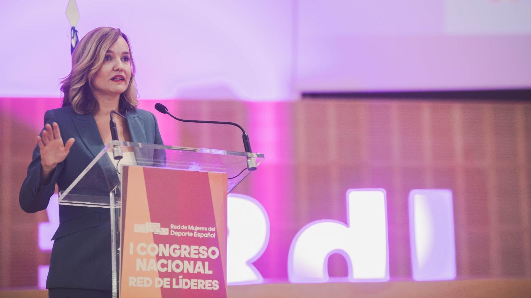 Pilar Alegría, este viernes en Zaragoza.