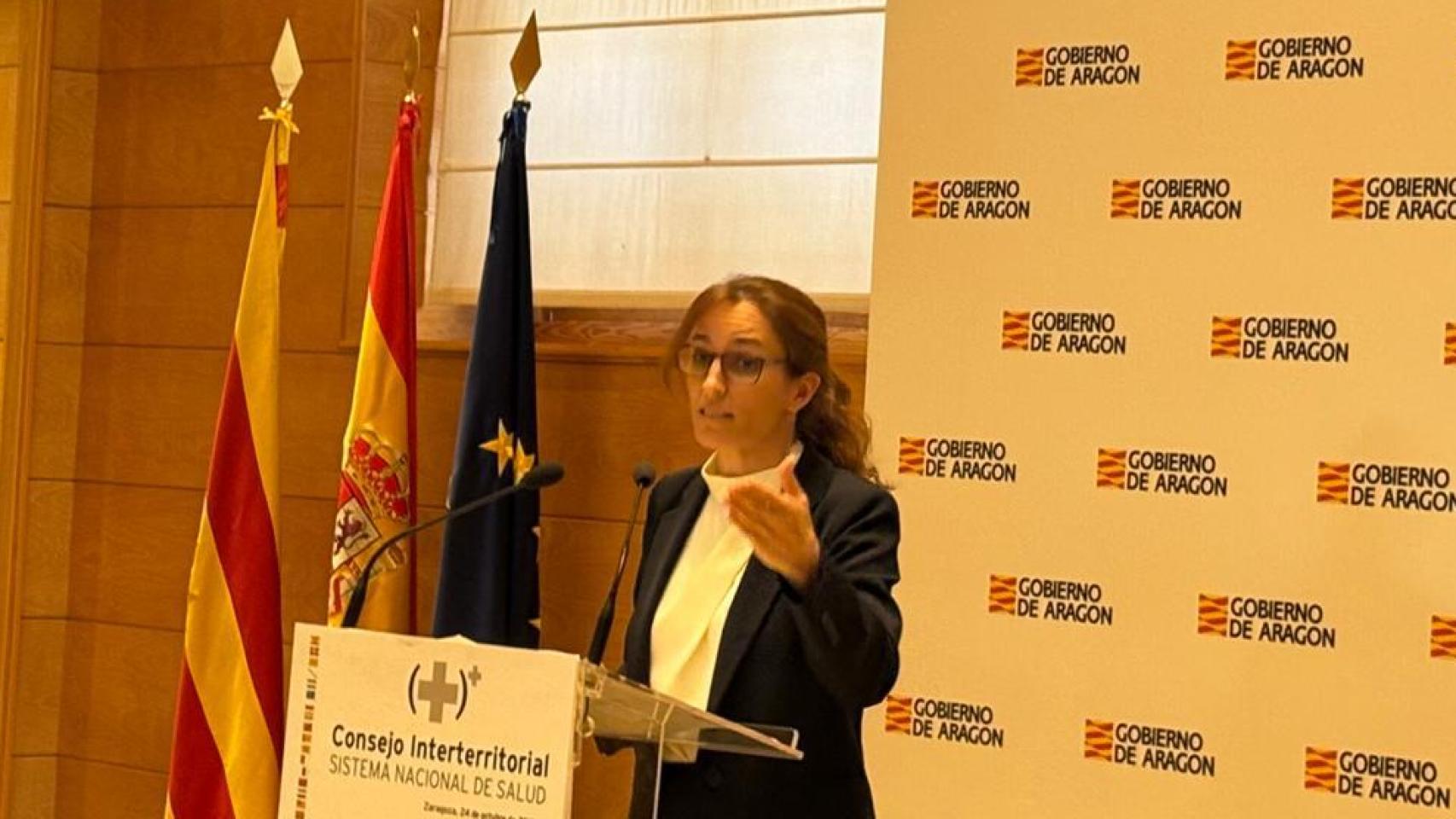 Mónica García tras finalizar el Consejo Interterritorial del Sistema Nacional de Salud (SNS) de este viernes en Zaragoza.