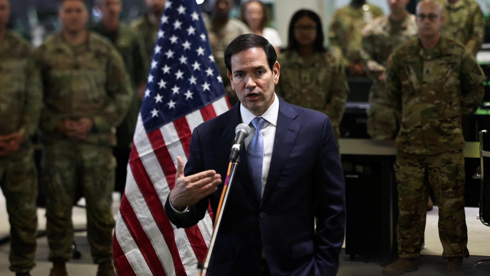 El secretario de Estado de EEUU, Marco Rubio, este viernes en el Centro de Coordinación Civil Militar de Israel.