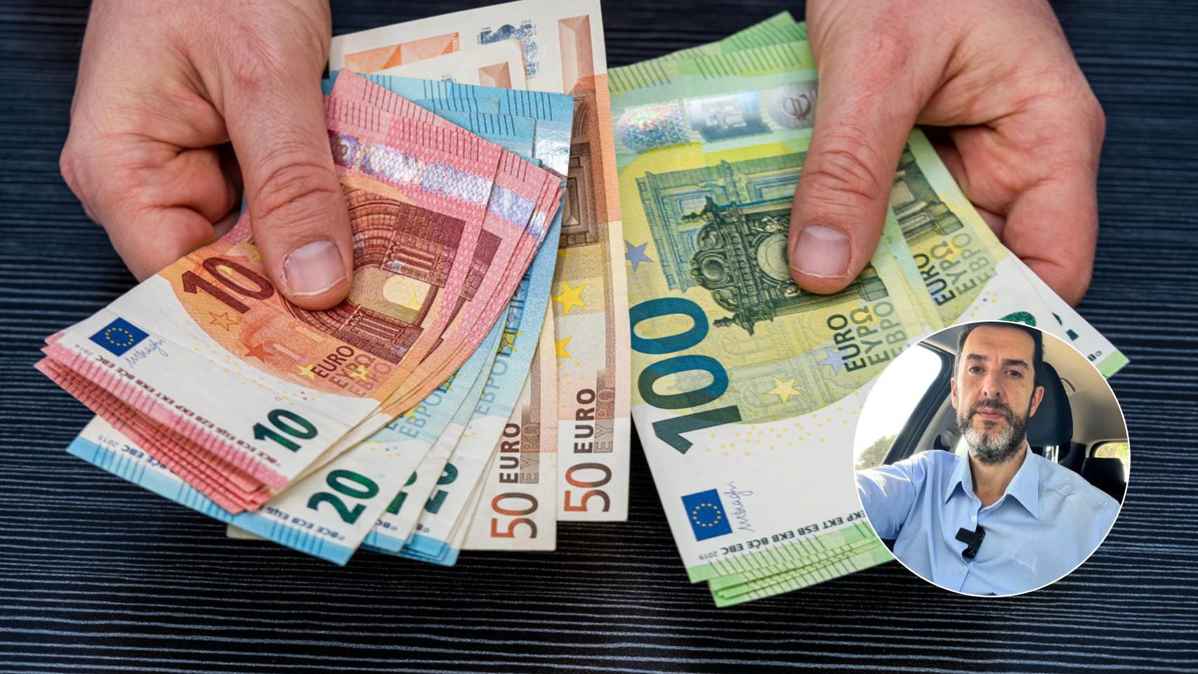 El abogado Manuel Requena y varios billetes de euro.