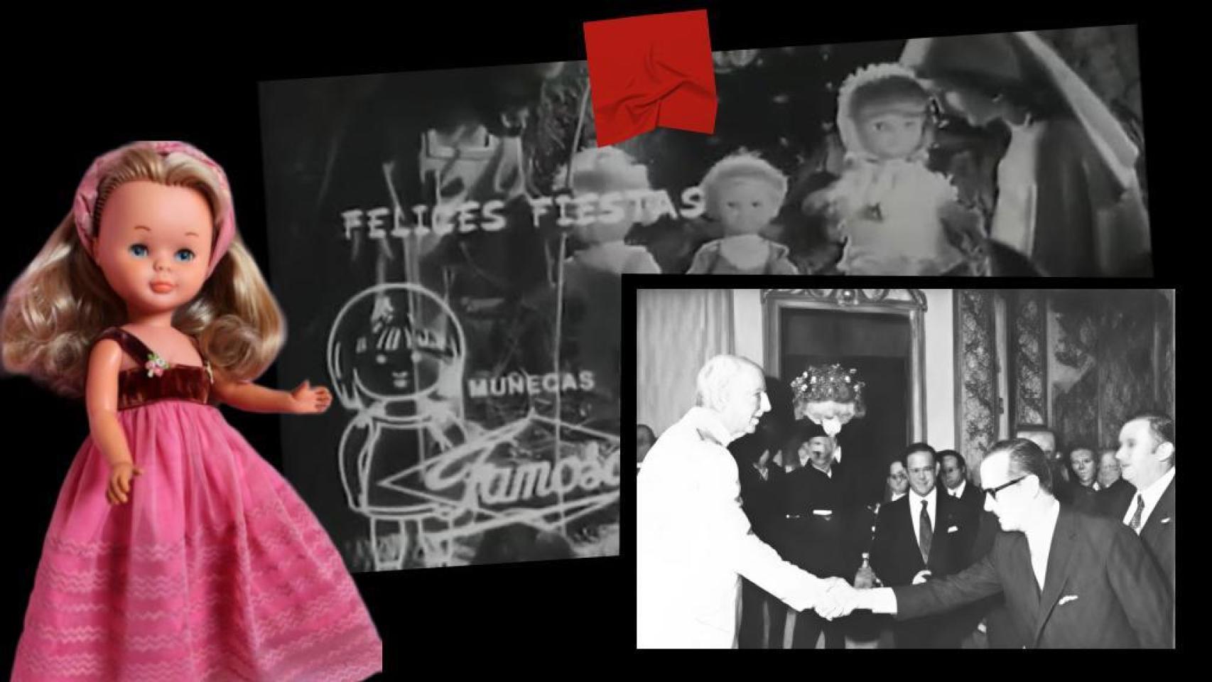 Las muñecas de Famosa antes y ahora, junto a Ramón Sempere Quilis en el Pardo, con Francisco Franco.