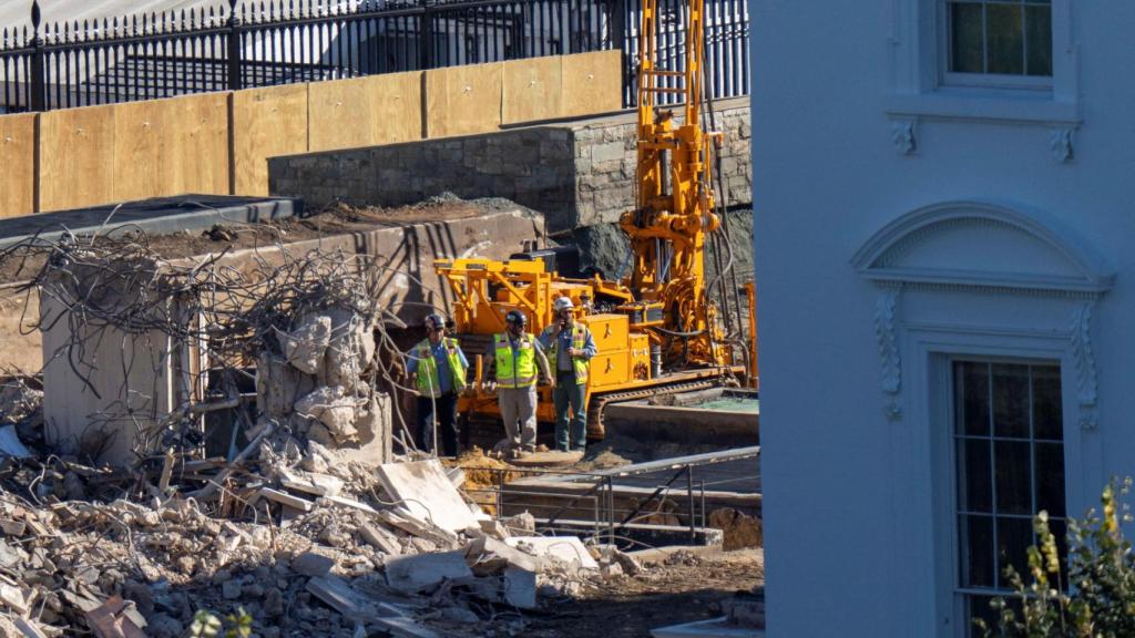 Workers in the demolition area.