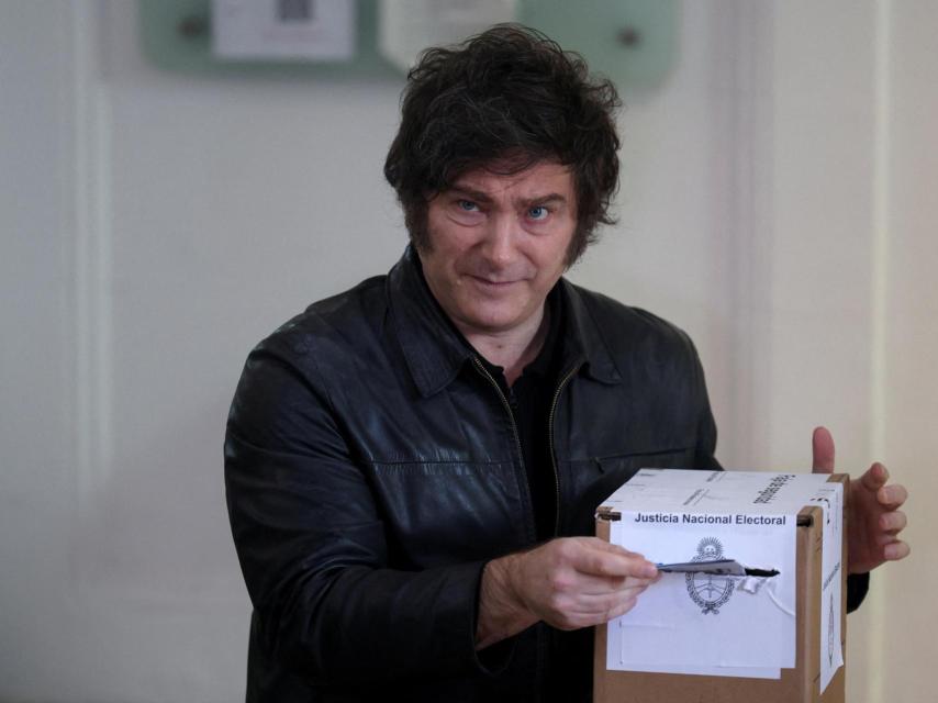 Javier Milei, casting his vote at a polling station in Buenos Aires.