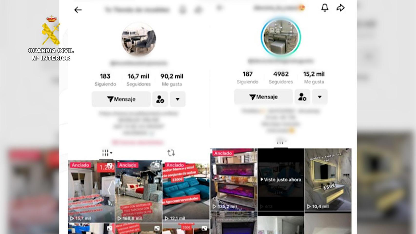 Redes sociales de los estafadores. Foto: Guardia Civil.