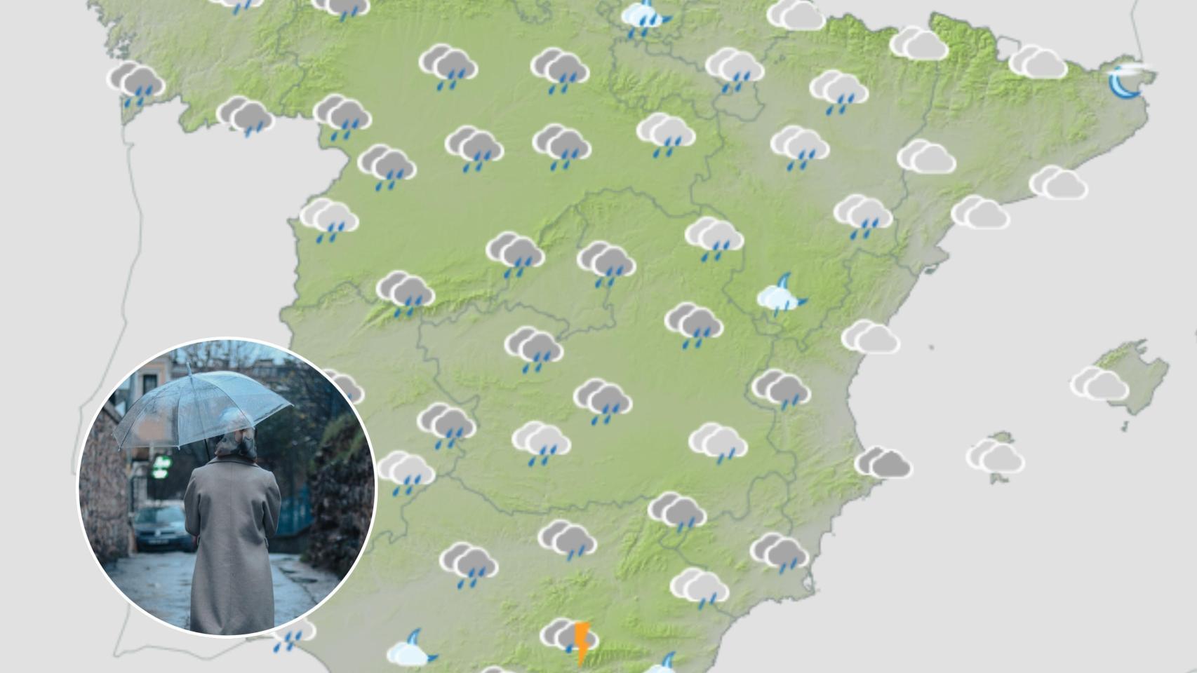 Previsión de lluvia en España para este miércoles