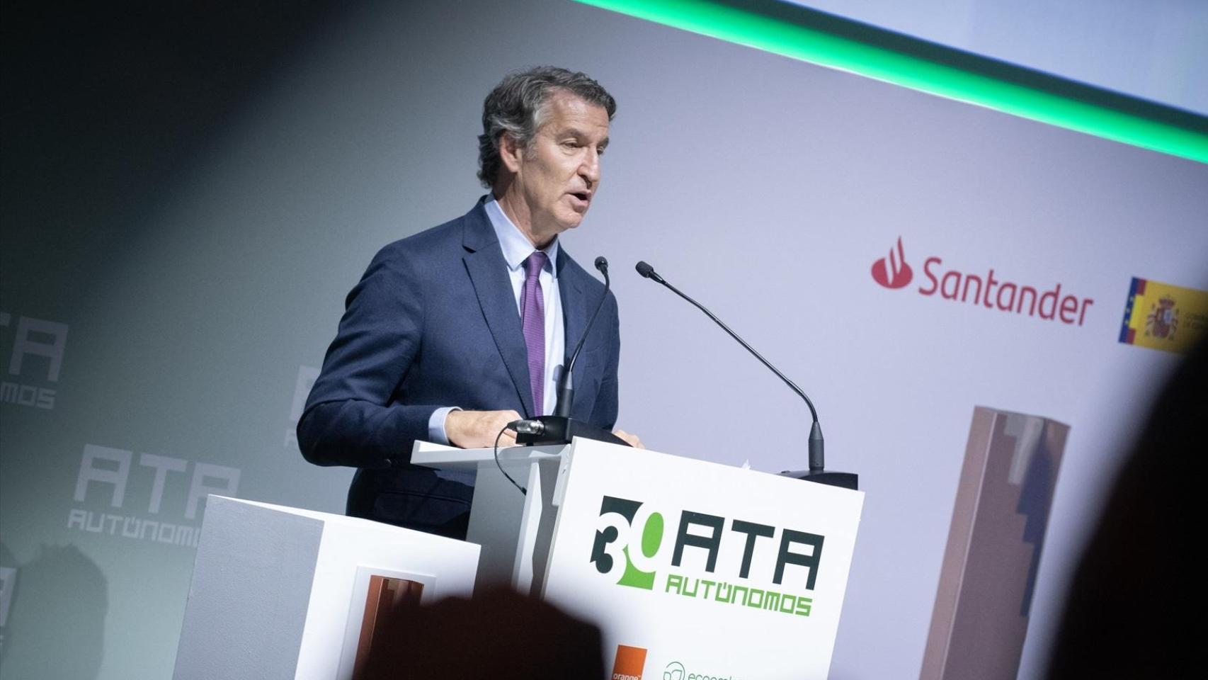 Alberto Núñz Feijóo, presidente del PP, en la entrega de los XXIV Premios Autónomo del Año, organizados por ATA.