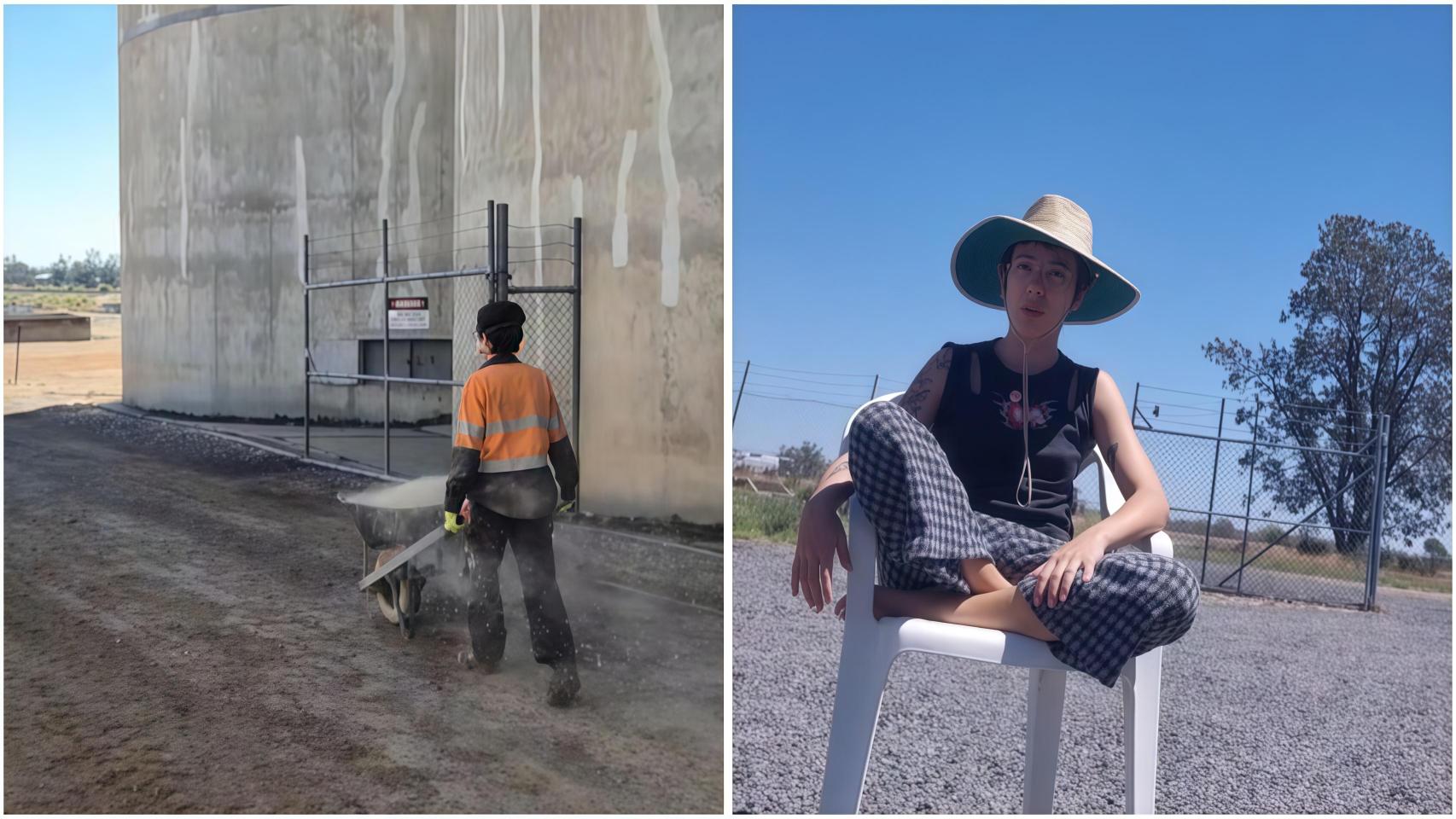 Fotomontaje de Nerea en el campamento de recogida de grano en Australia.