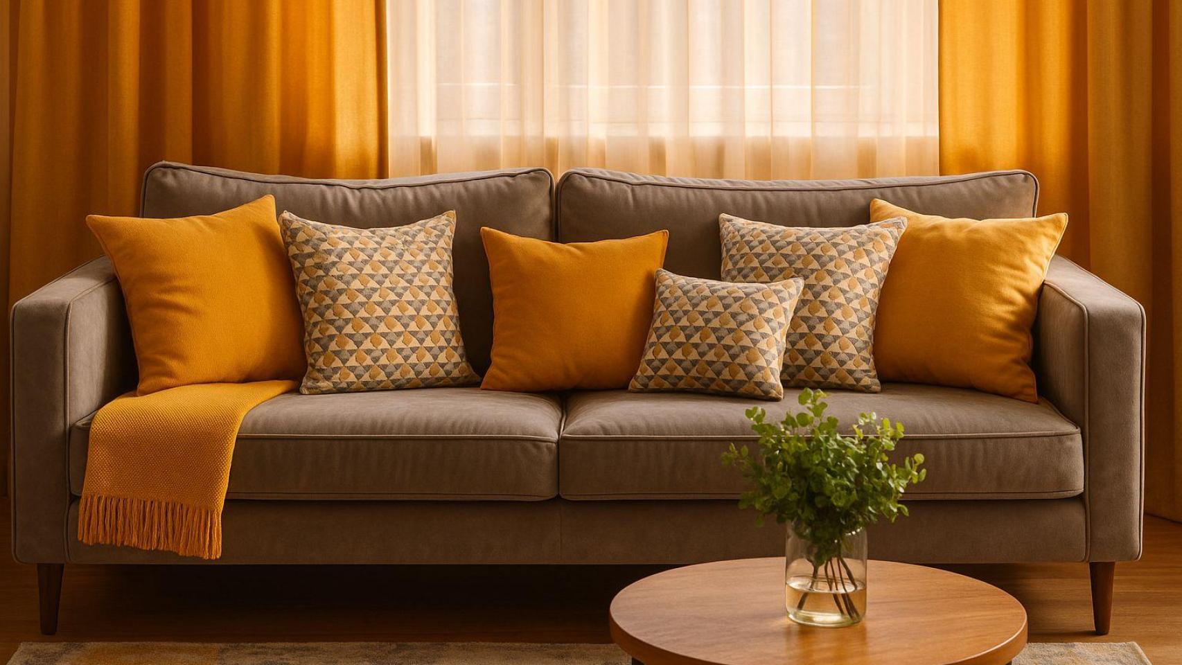 Un sofá con cojines.