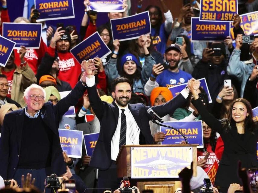 Bernie Sanders, Zohran Mamdani and Alexandria Ocasio-Cortez, at a rally in New York.