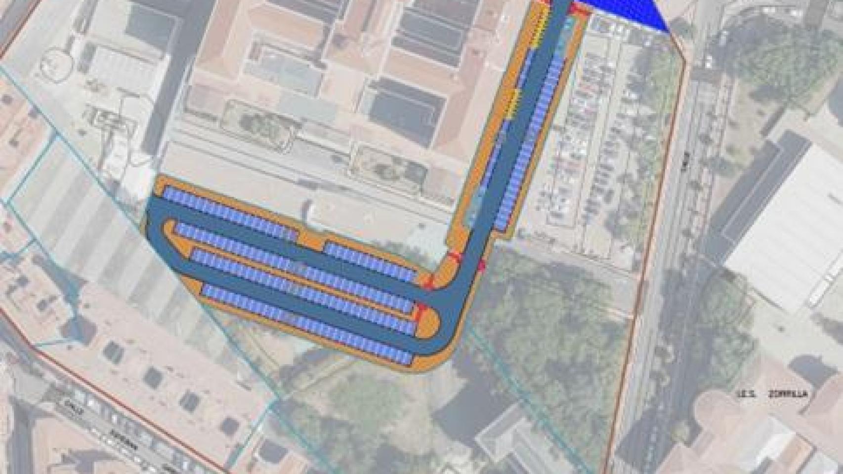 Proyección del nuevo aparcamiento para la futura Ciudad de la Justicia en el Edificio Rondilla