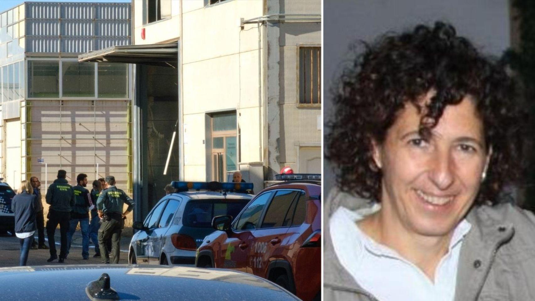 A la izquierda, la fachada de la planta tras la deflagración; a la derecha, la mujer fallecida, Almudena Moreno Morales.