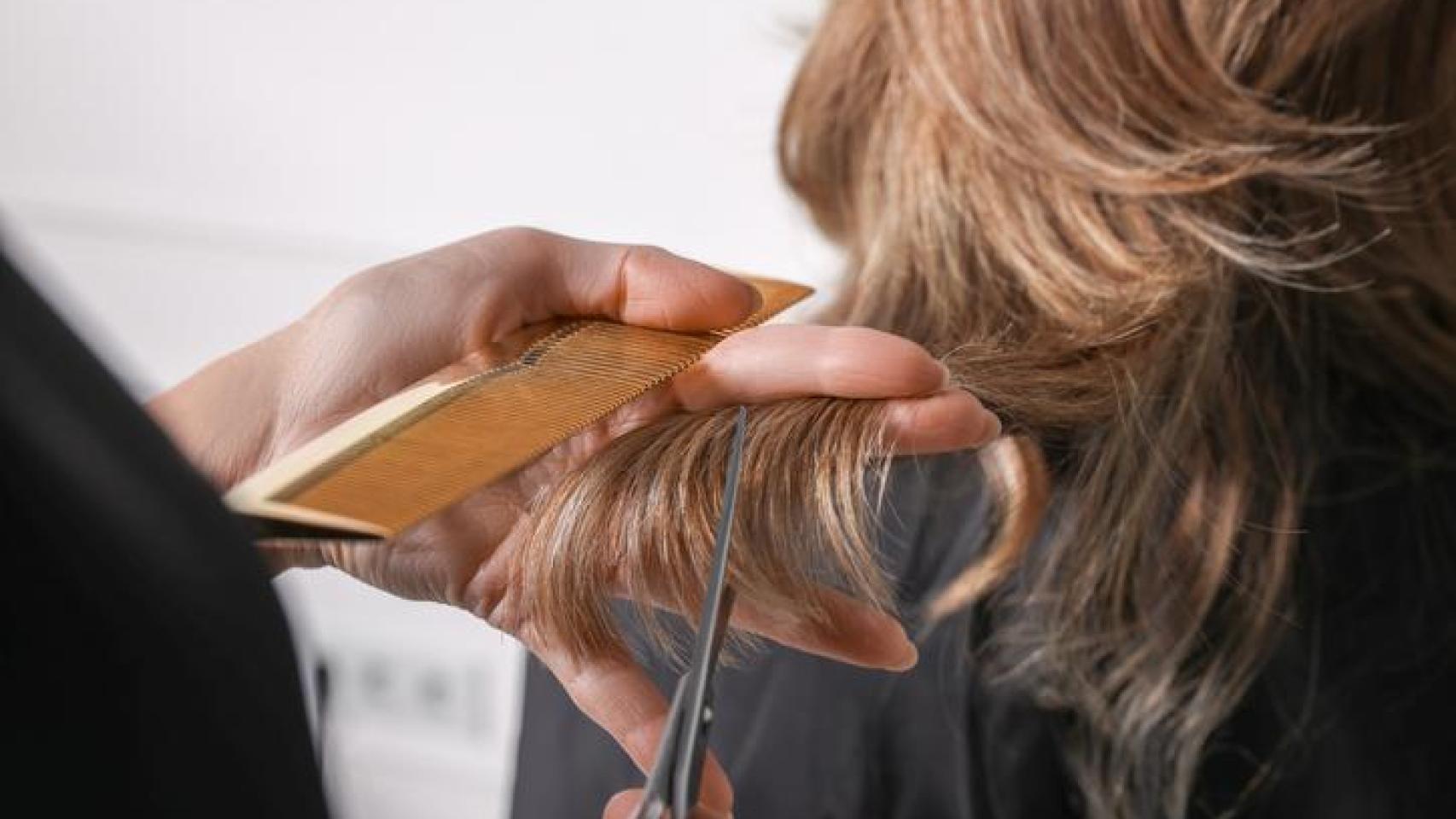 Peluquera cortando el pelo a su clienta.