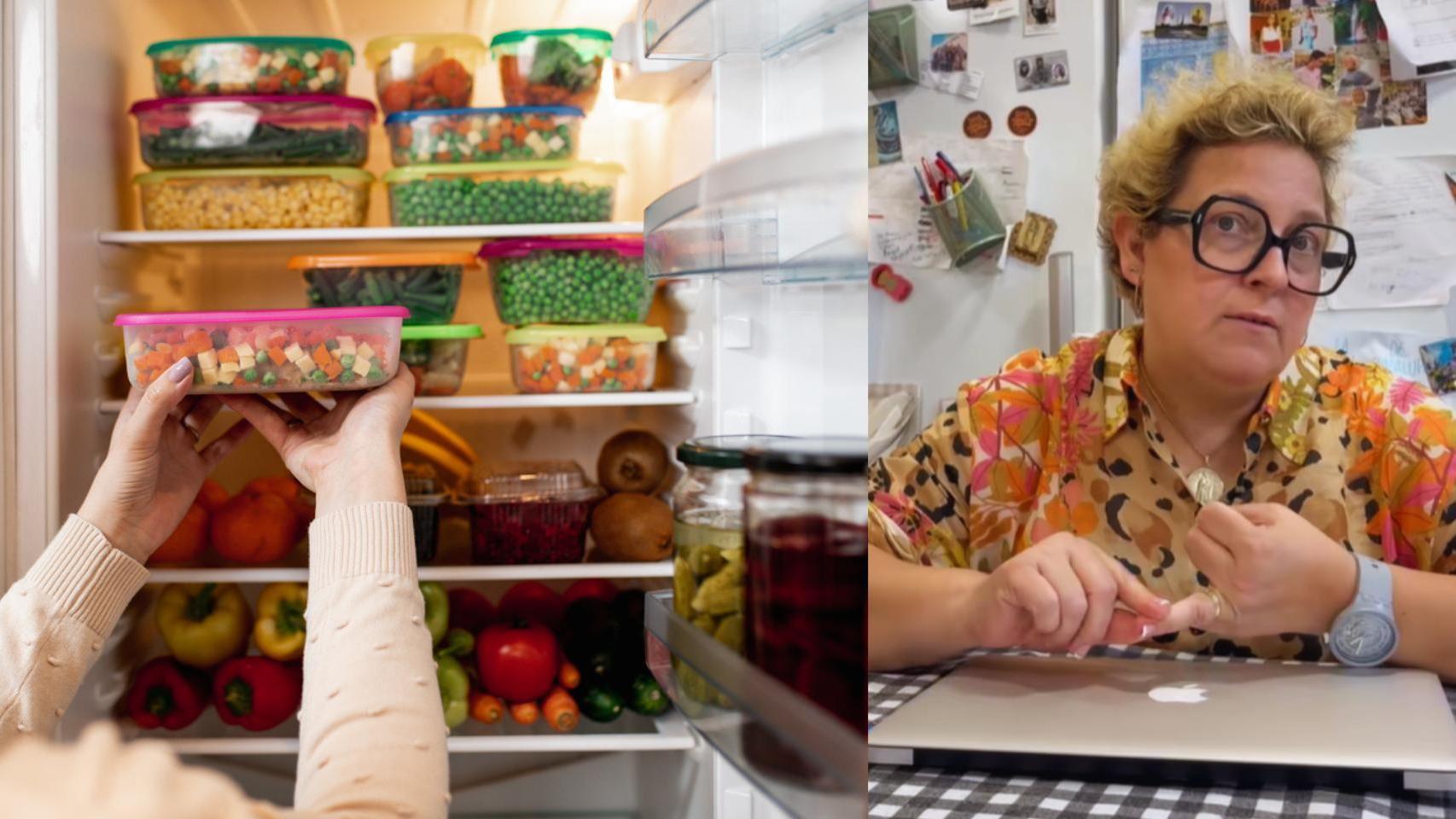 Lourdes Álvarez y una nevera con alimentos.