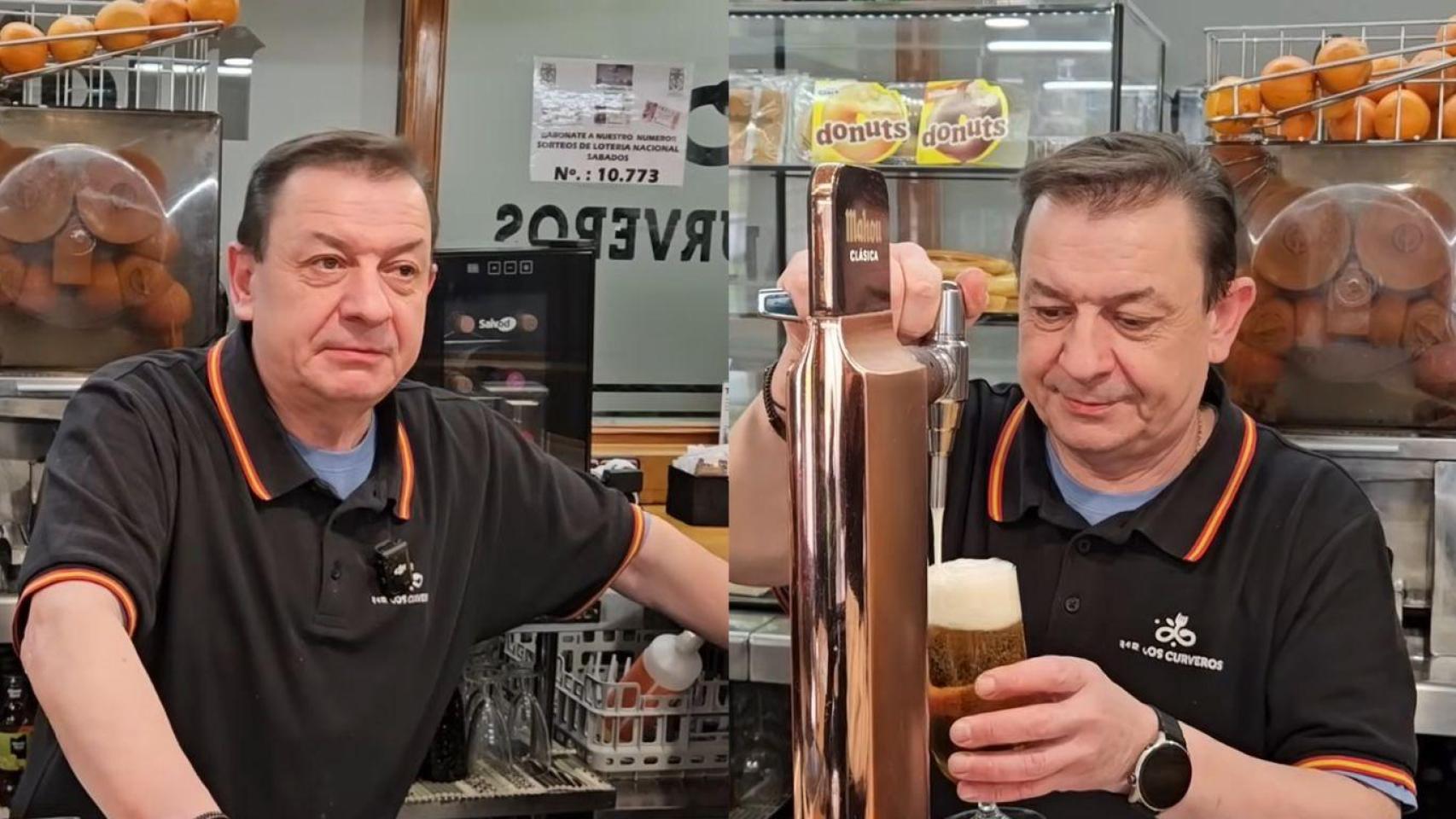 Javi, hostelero con 50 años de experiencia, en su bar en Guadalajara.