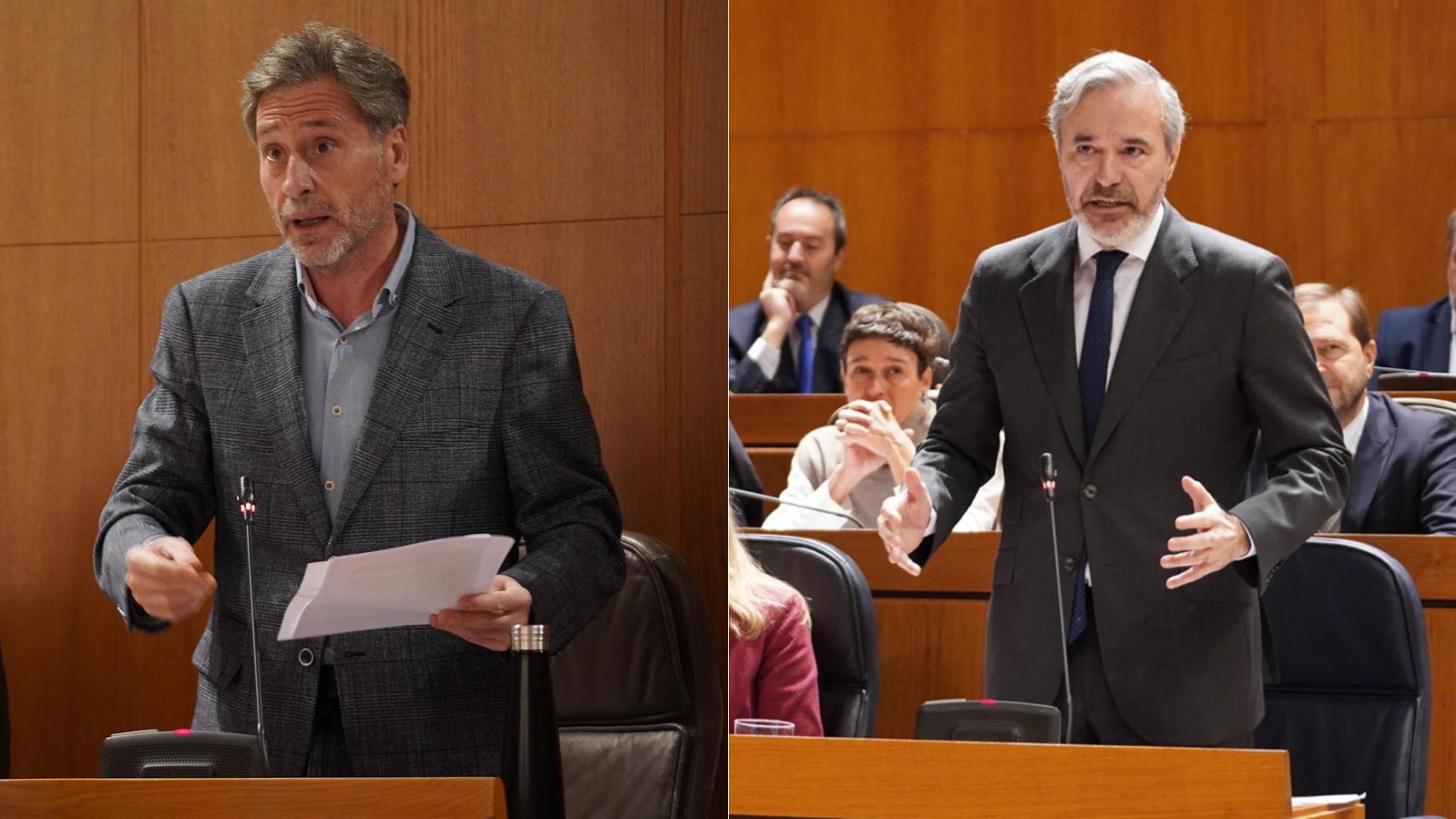 José Luis Soro (CHA) y Jorge Azcón, en la sesión de control al Gobierno en las Cortes de Aragón