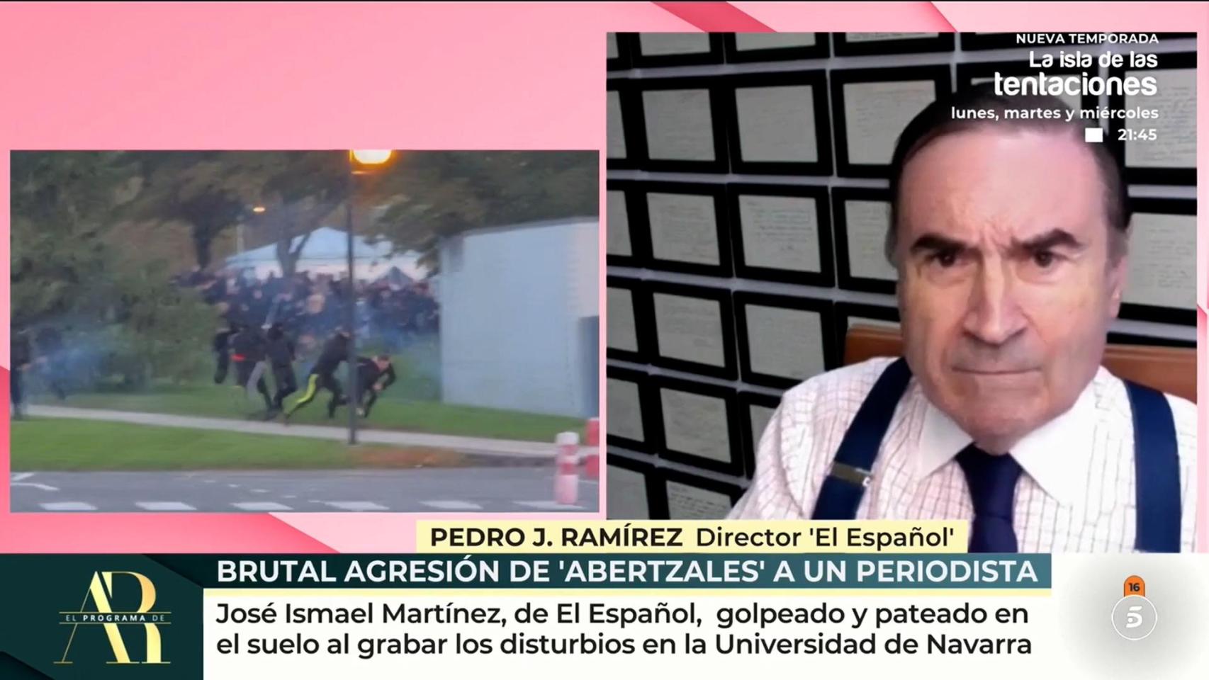 Pedro J. interpela a Sánchez sobre la «cacería de los matones encapuchados» que agredieron al periodista de El Español Pedro J. interpela a Sánchez sobre la «cacería de los matones encapuchados» que agredieron al periodista de El Español