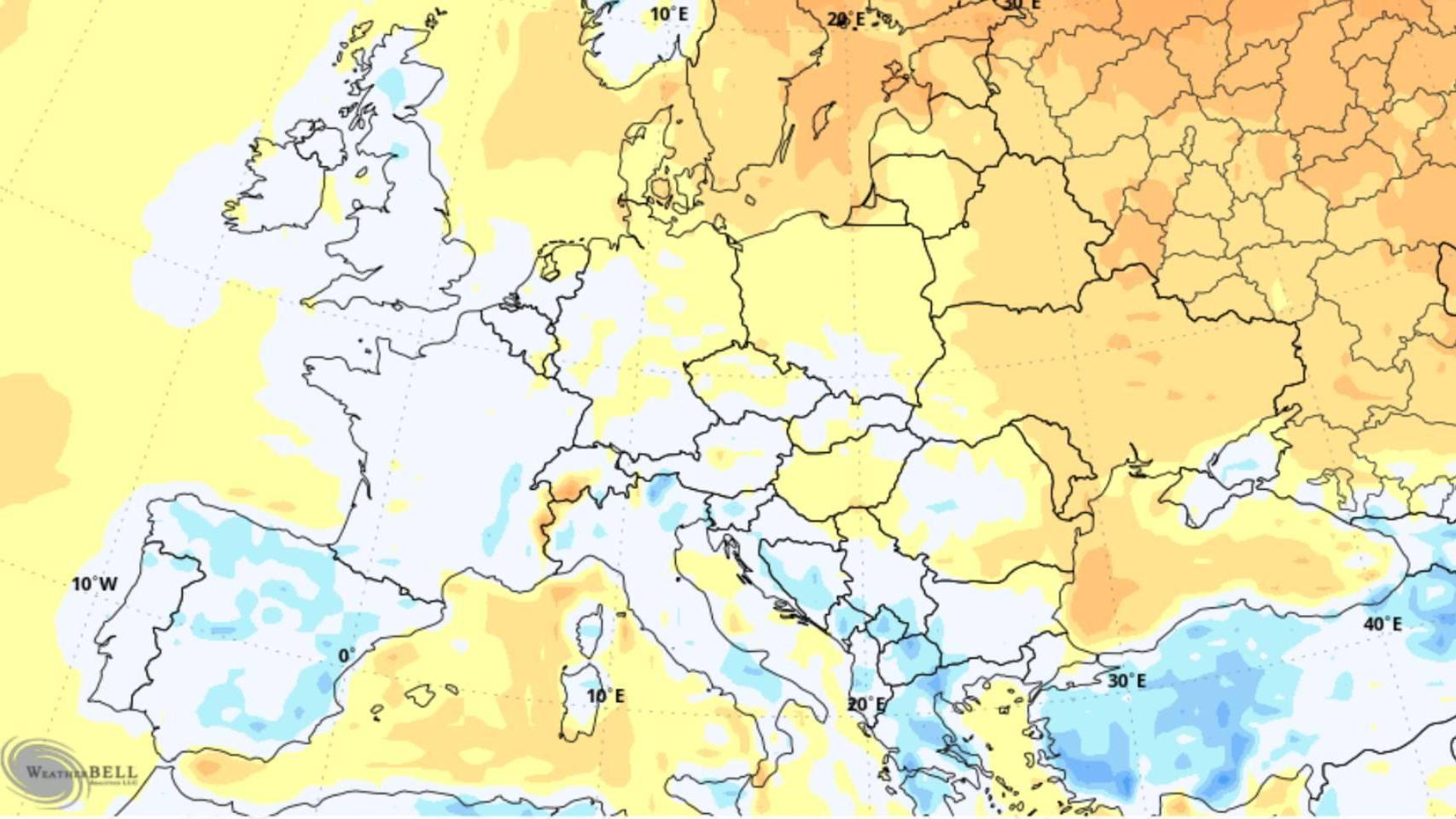 Anomalías de temperatura en Europa Occidental a comienzos de noviembre.