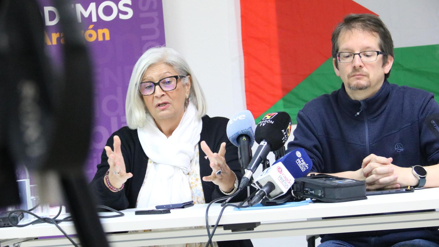 Pilar Gimeno y Héctor Almazán, portavoces del equipo técnico de Podemos Aragón