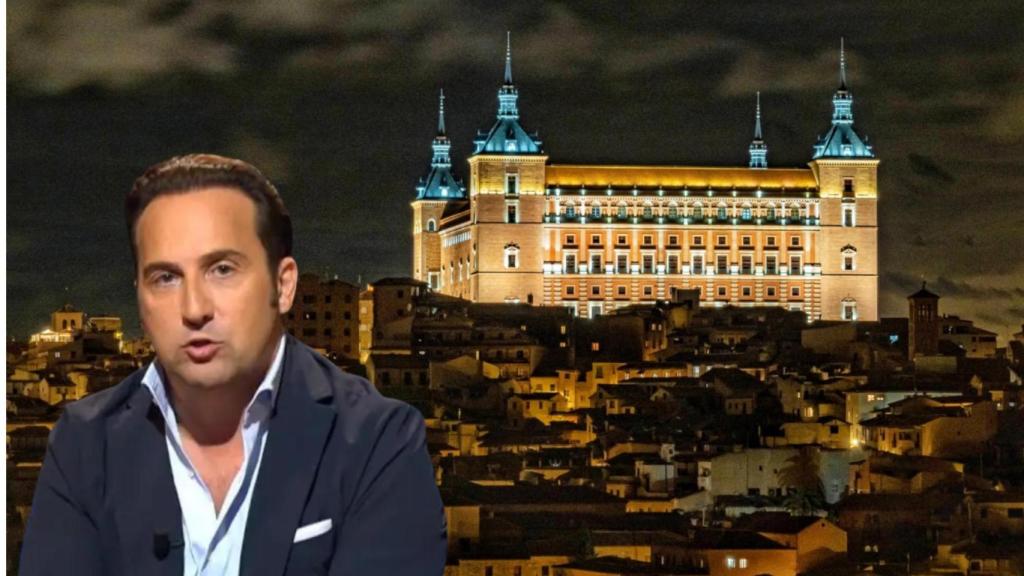 Iker Jiménez con una imagen de fondo del Alcázar de Toledo.