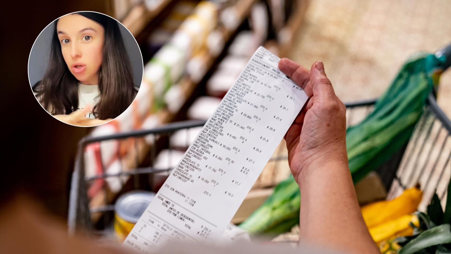 La creadora de contenido @_berlinermama y una mujer mirando el ticket de la compra en el supermercado.