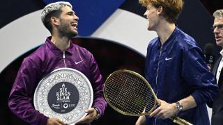 Carlos Alcaraz y Jannik Sinner, durante el Six Kings Slam en Arabia Saudita