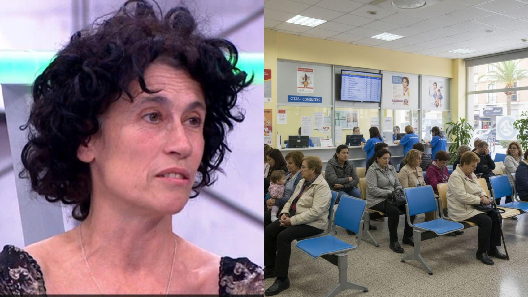 Imagen de Isabel Rey y una imagen generada por IA de un centro de salud español.