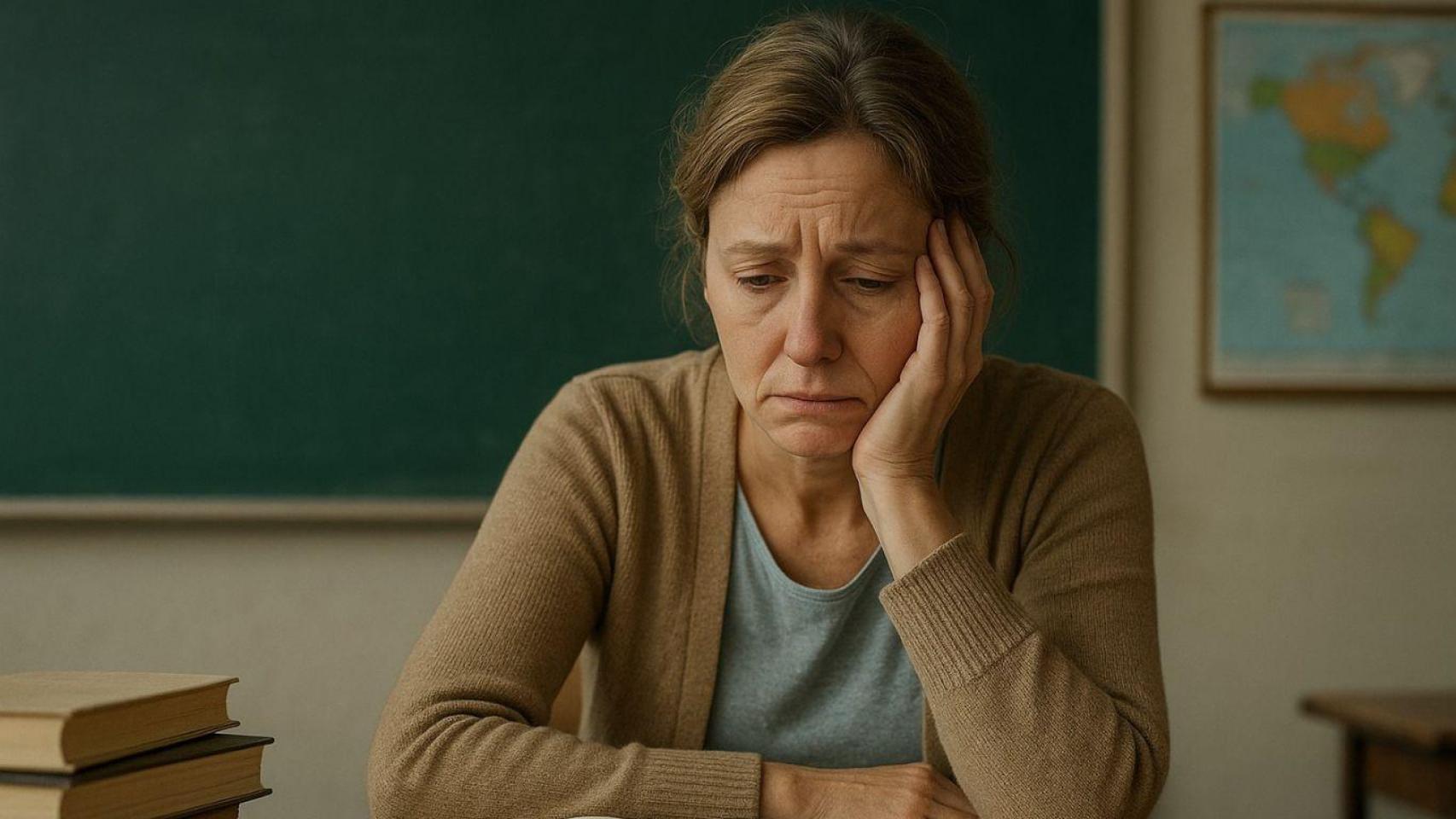 Una profesora decepcionada. Imagen generada con IA.