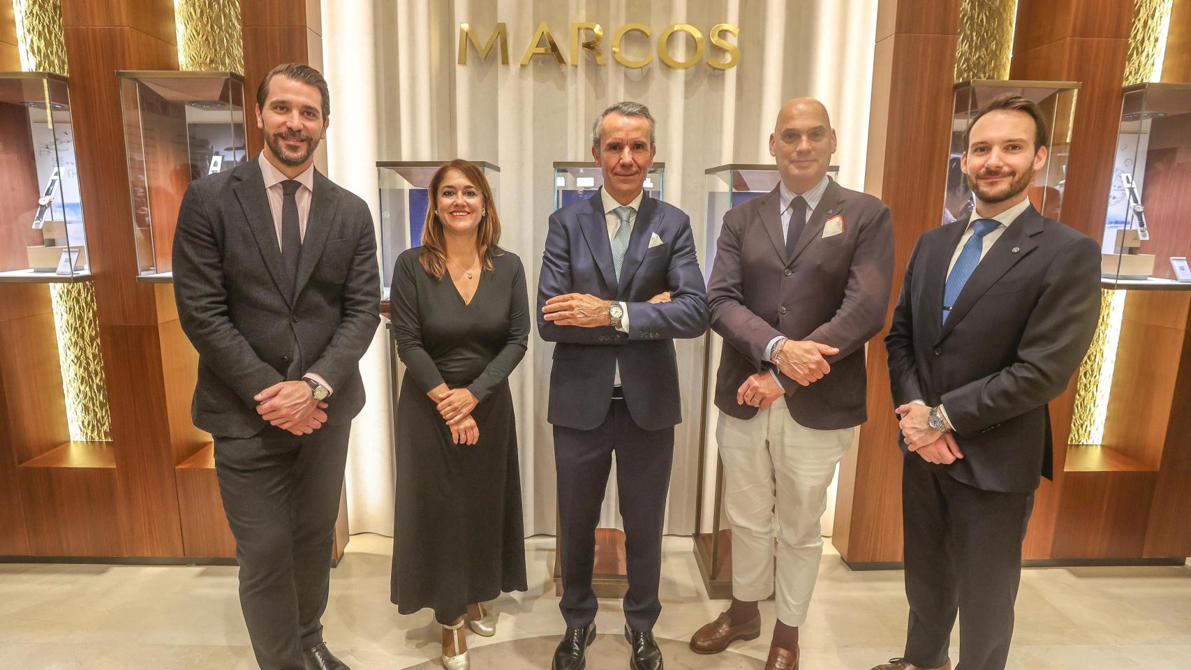 Juan Pérez, Area Manager Spain & Portugal Grand Seiko, Esther Ruiz, directora de Marketing Joyería Marcos, Aurelio Marcos, director general Joyería Marcos, Frédéric Bondoux, presidente de Grand Seiko Europe, y Cyril Turban, Training and Brand Education.