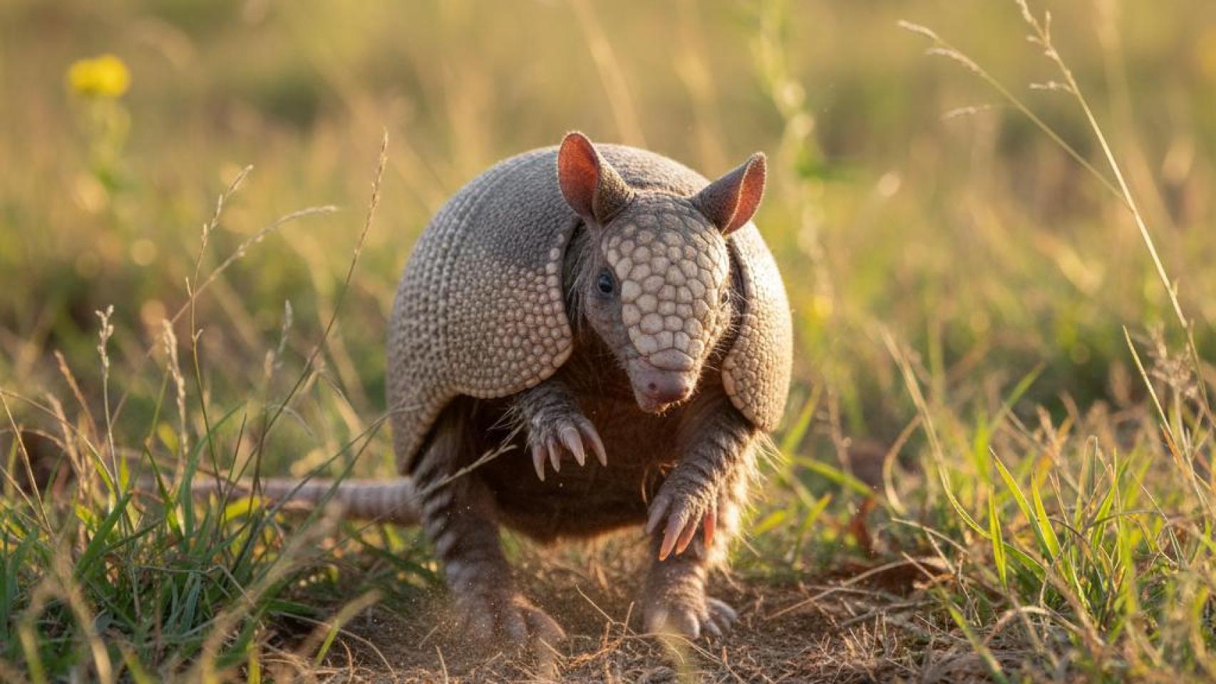Un armadillo en un campo.