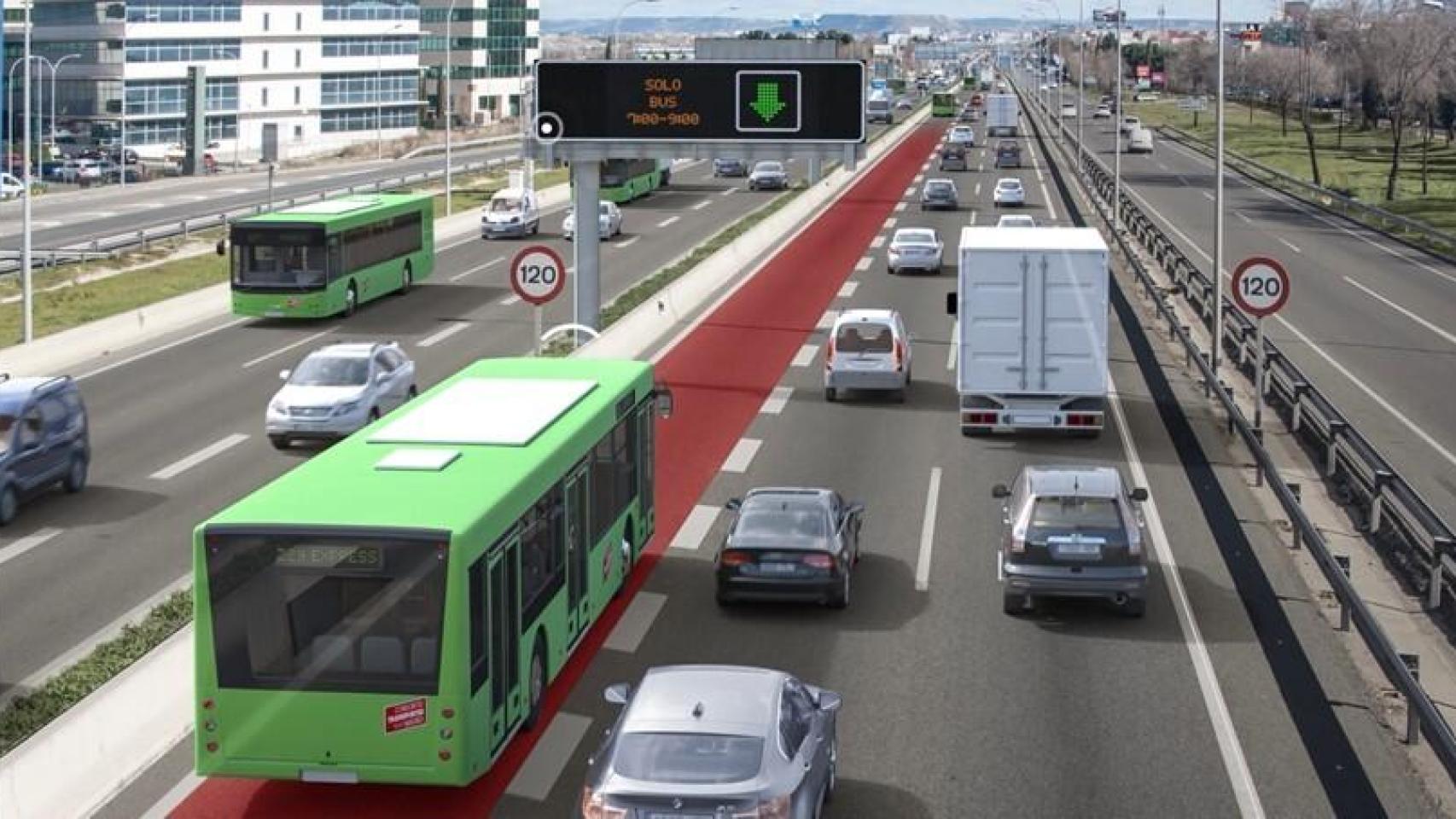 Recreación realizada por el Gobierno de España sobre cómo quedará el carril BUS-VAO de la A-2