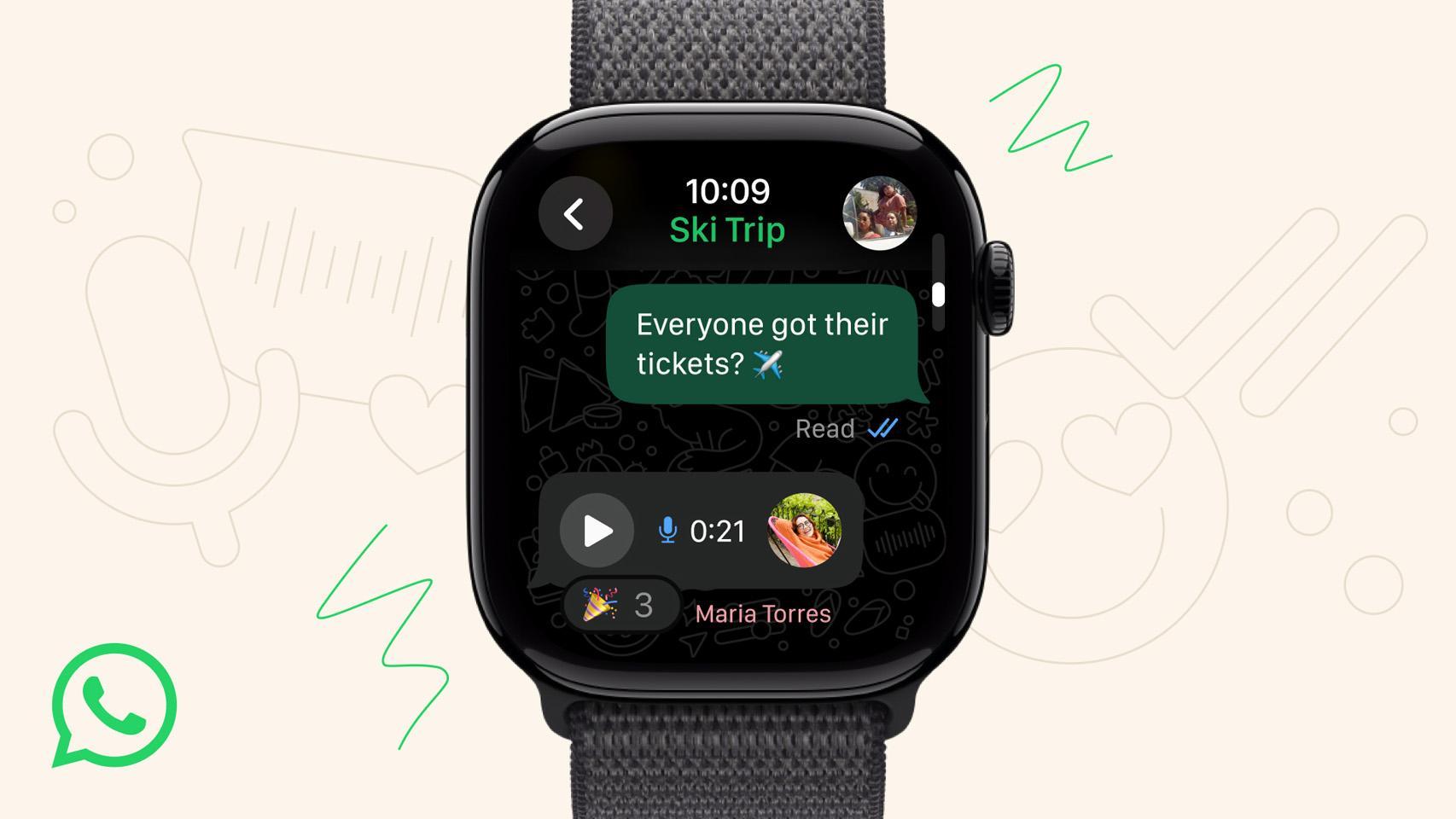 Imagen promocional de WhatsApp en Apple Watch.