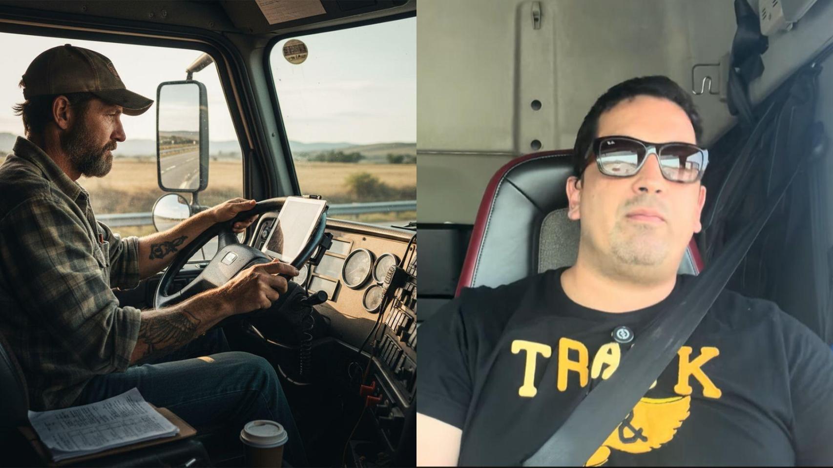 Imagen generada por IA de un camionero y una imagen de Abel.
