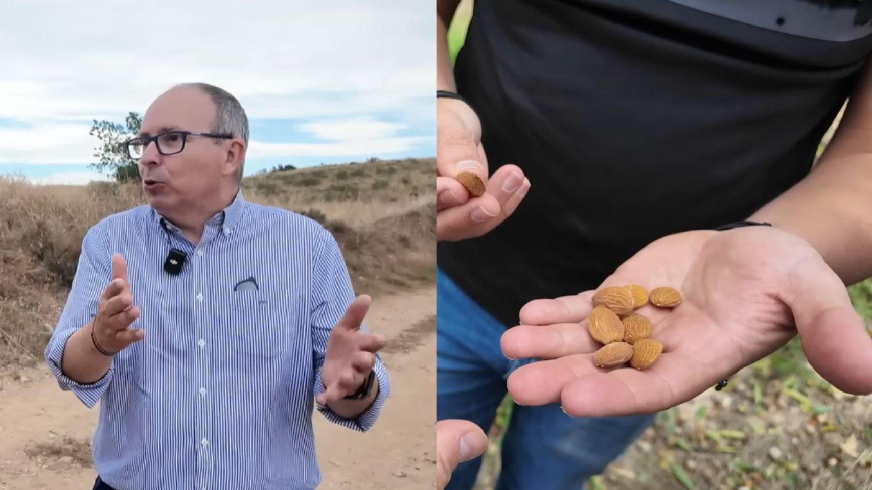 Montaje con Joan Carles Virgili, asesor de AWA y José Elías Navarro con unas almendras.