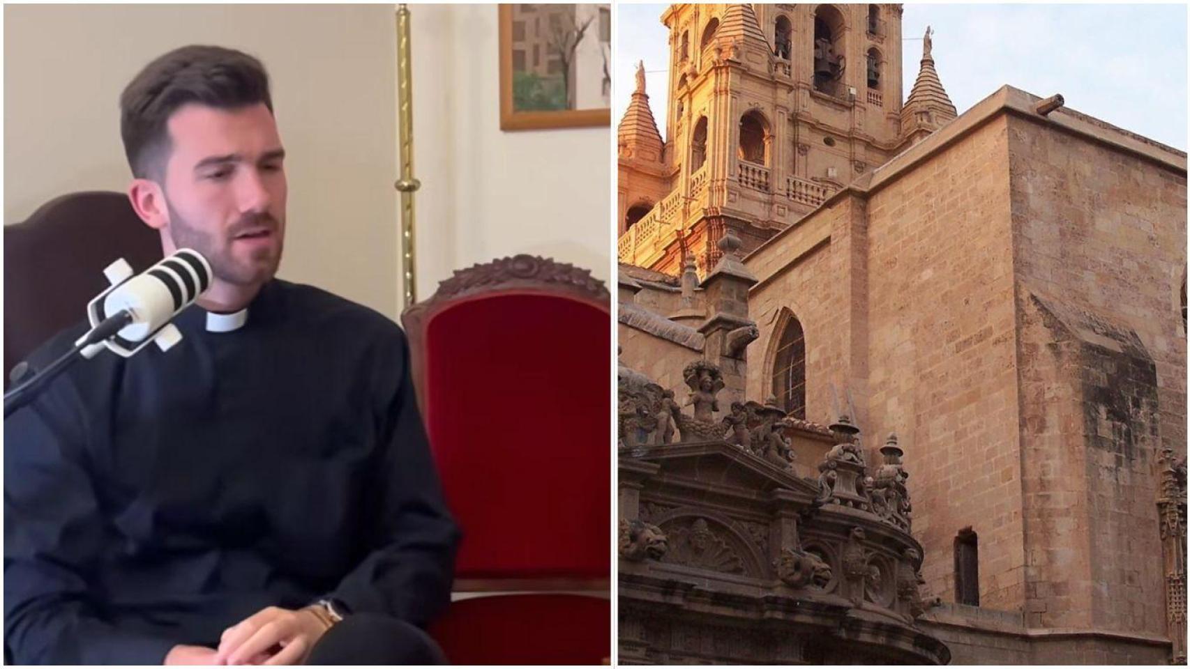 Gonzalo, cura de 24 años y una imagen de una iglesia en Murcia.