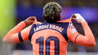 Lamine Yamal celebra su gol ante el Brujas