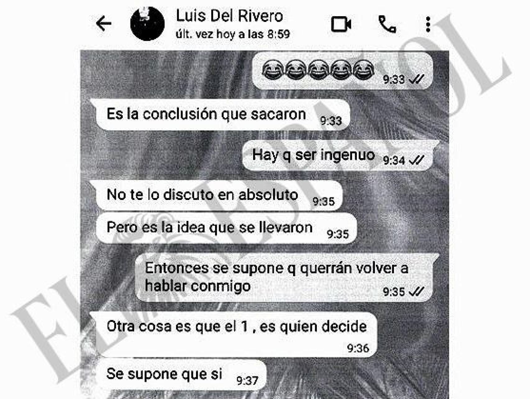 Mensajes del empresario Luis del Rivero al fiscal Stampa.