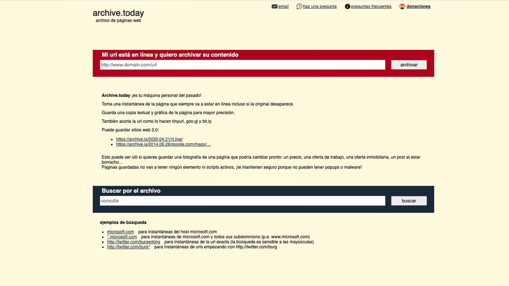 Archive.is en su portada.