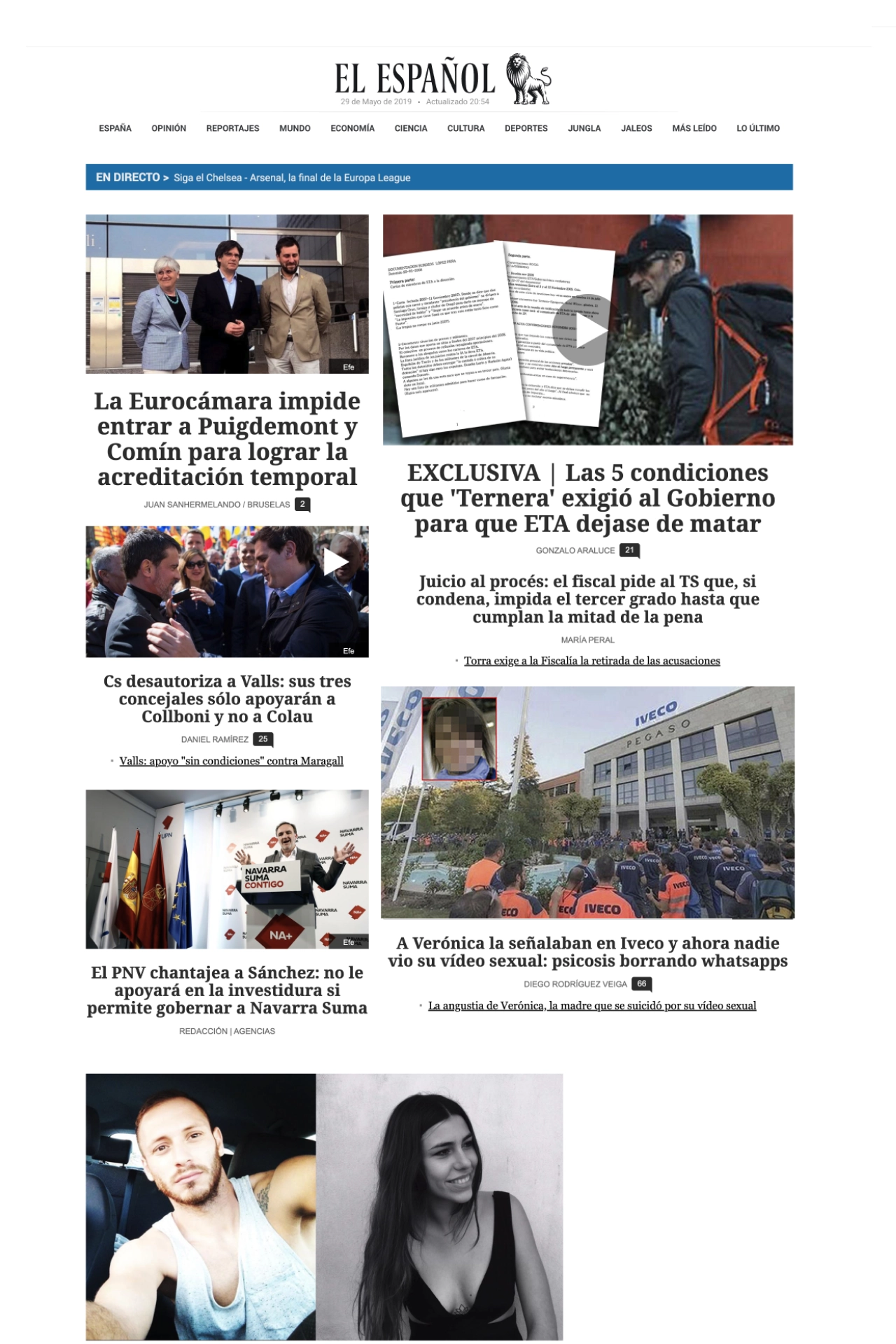 Captura de la portada de EL ESPAÑOL en 2019