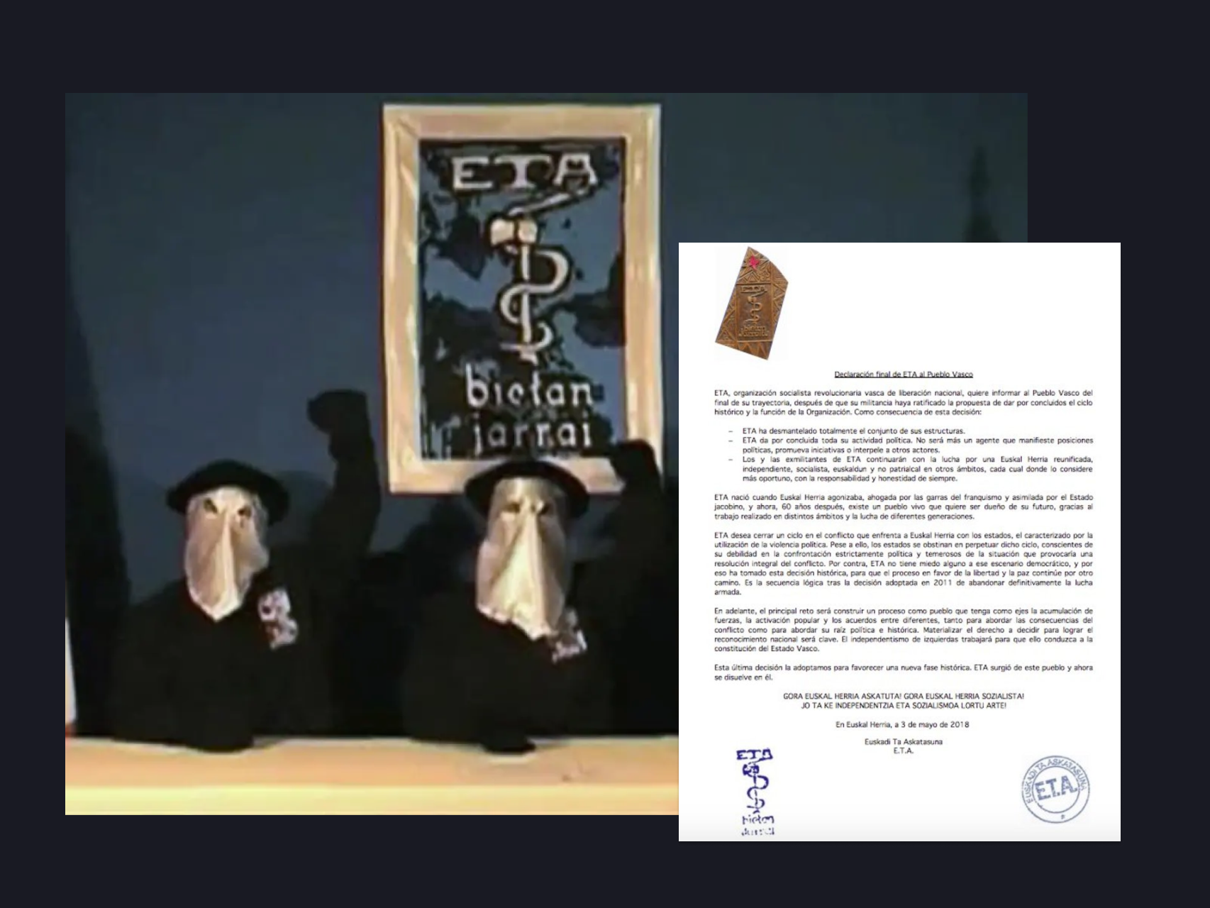 La banda terrorista ETA en uno de sus últimos comunicados