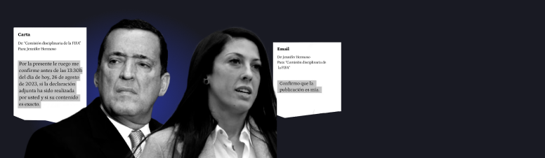 Jorge Iván Palacio, presidente de la Comisión Disciplinaria de la FIFA, y Jenni Hermoso