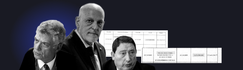 Victoriano Sánchez Arminio, Ángel María Villar y Javier Tebas con los documentos de la denuncia en un fotomontaje