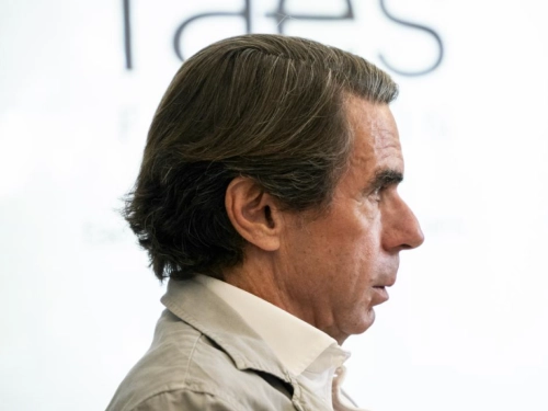 José María Aznar, durante un momento de la entrevista, celebrada en la sede de Faes