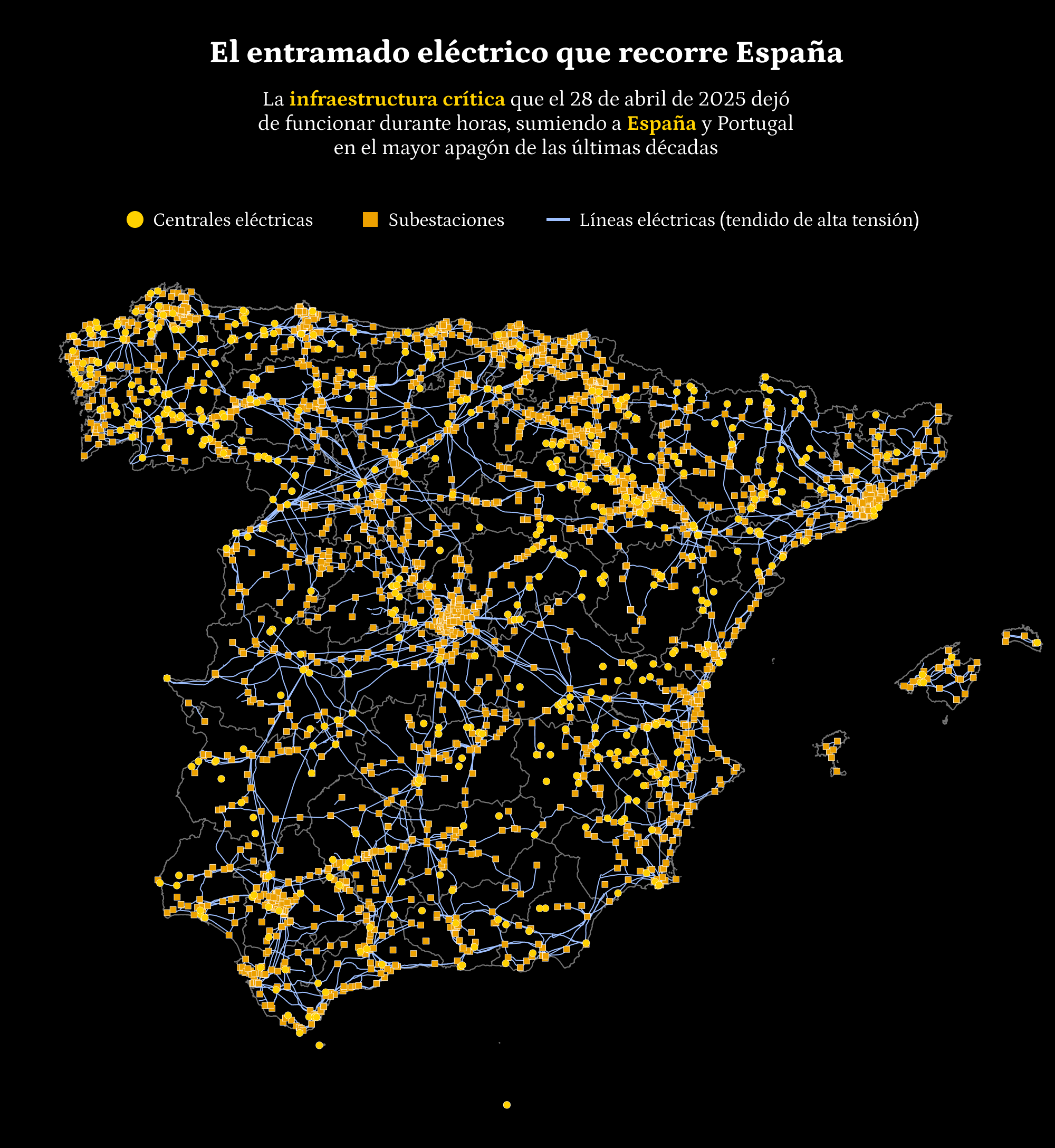 Mapa de la red eléctrica en España