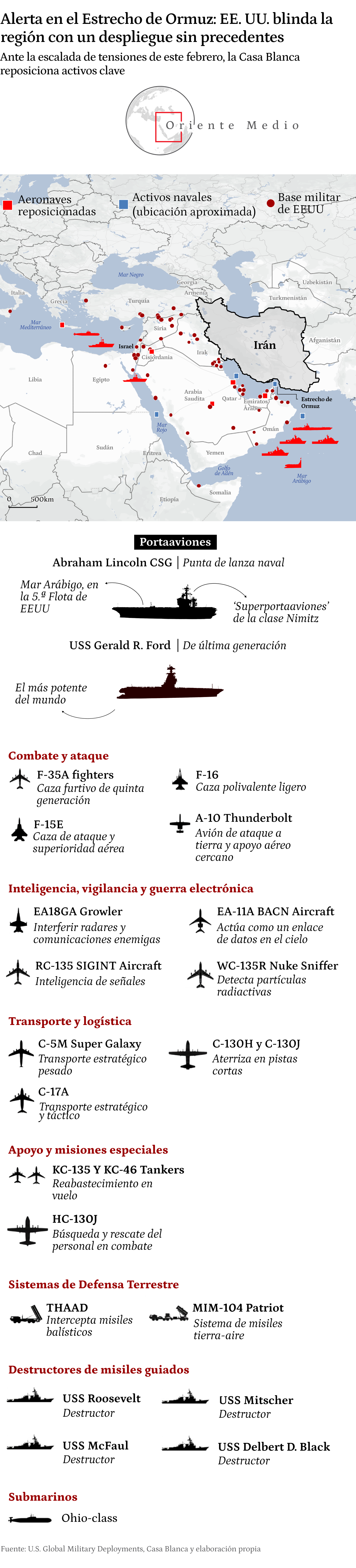 Mapa del despliegue de Estados Unidos en Irán