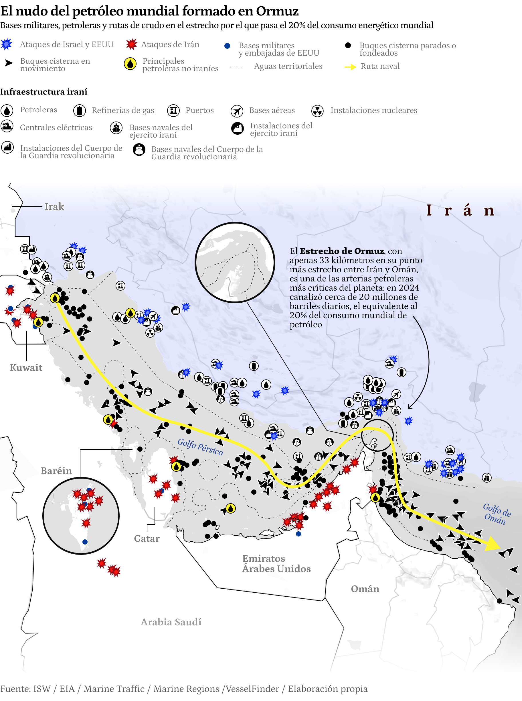 Mapa del cierre del estrecho de Ormuz