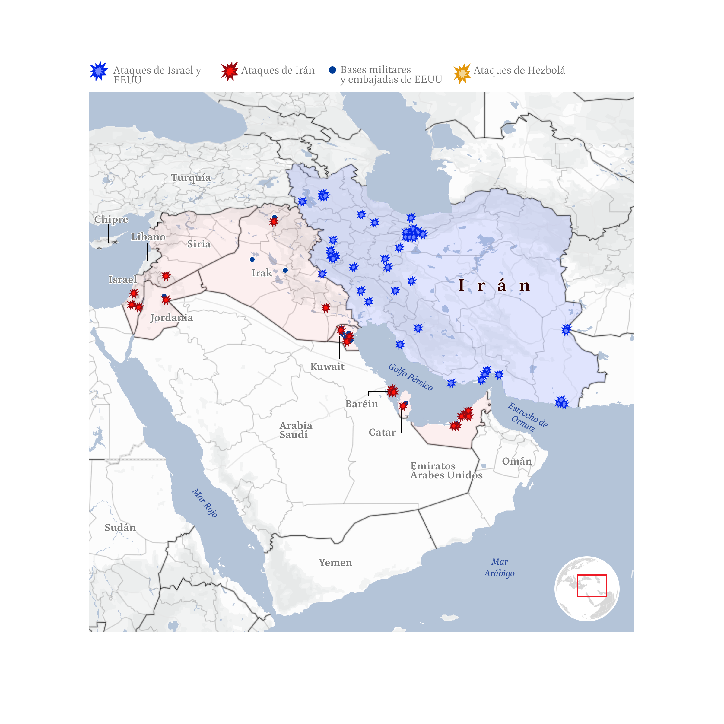 Mapa general de la guerra de Irán con EEUU e Israel